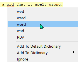 Using the Spellcheck content menu to get suggestions.